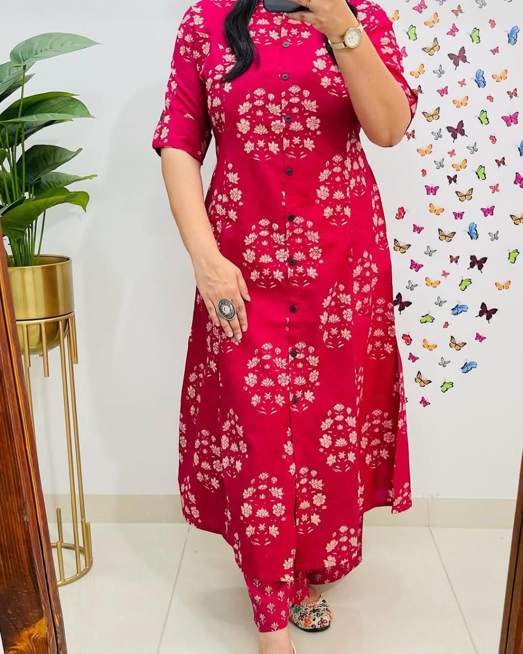 Premium Floral Fine Cotton Printed A-Line Pattern Kurti-Palazzo Set