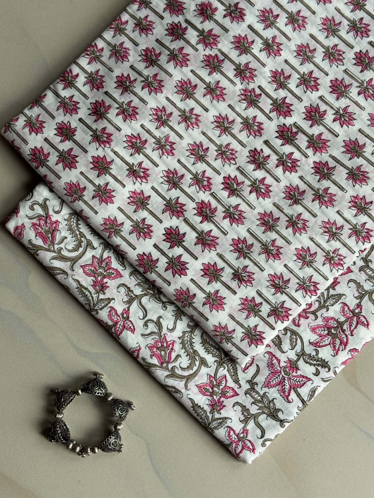 Pure Soft Cotton Handblock Printed 2PC Top-Bottom Suit Set (2.50 Meter Each)