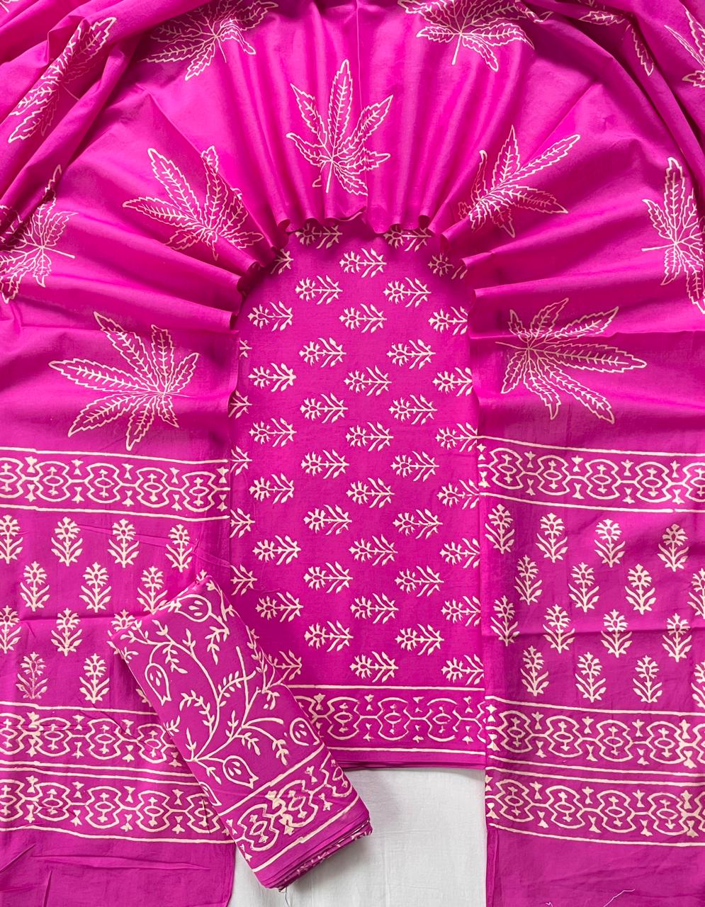 Pure Soft Cotton Hand Block Printed Suit Set With Cotton Dupatta
