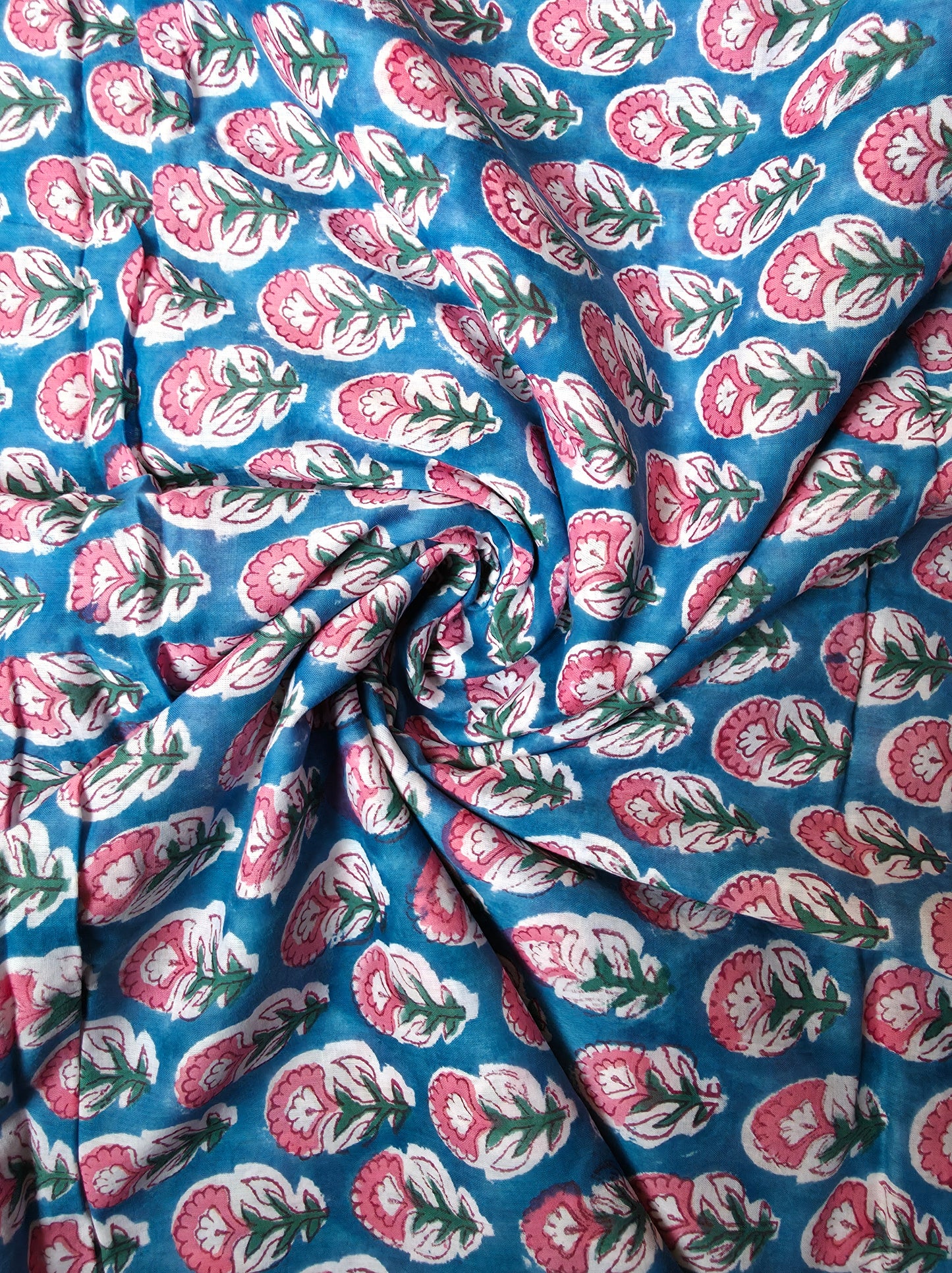 Pure Soft Mulmul Cotton Handblock Printed Fabric