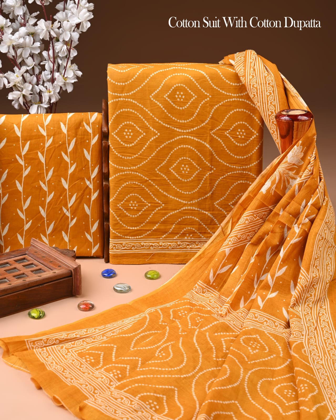Designer Hand Block Printed Cotton Suit Set With Cotton Dupatta