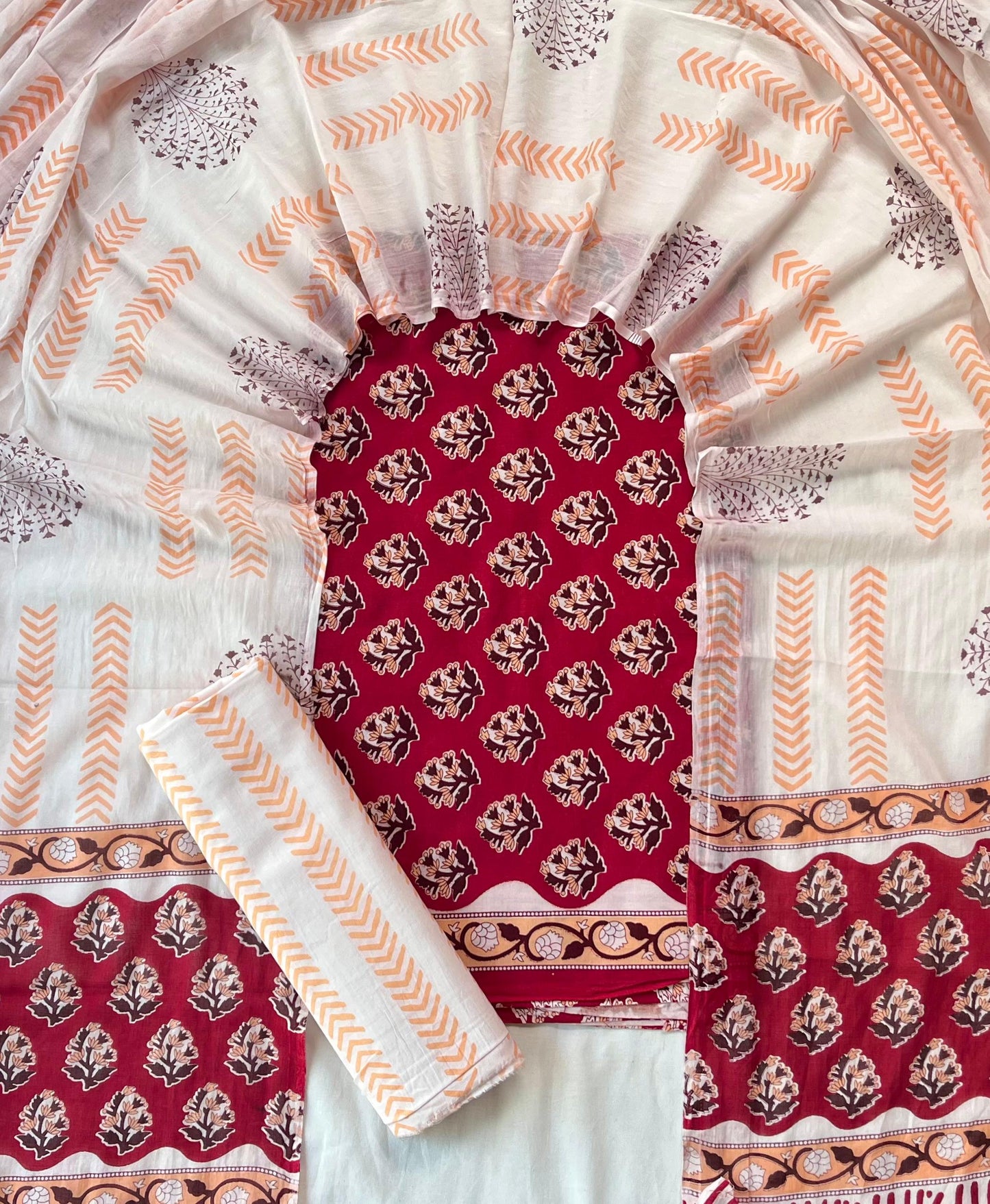Pure Soft Cotton Hand Block Printed Suit Set With Cotton Dupatta
