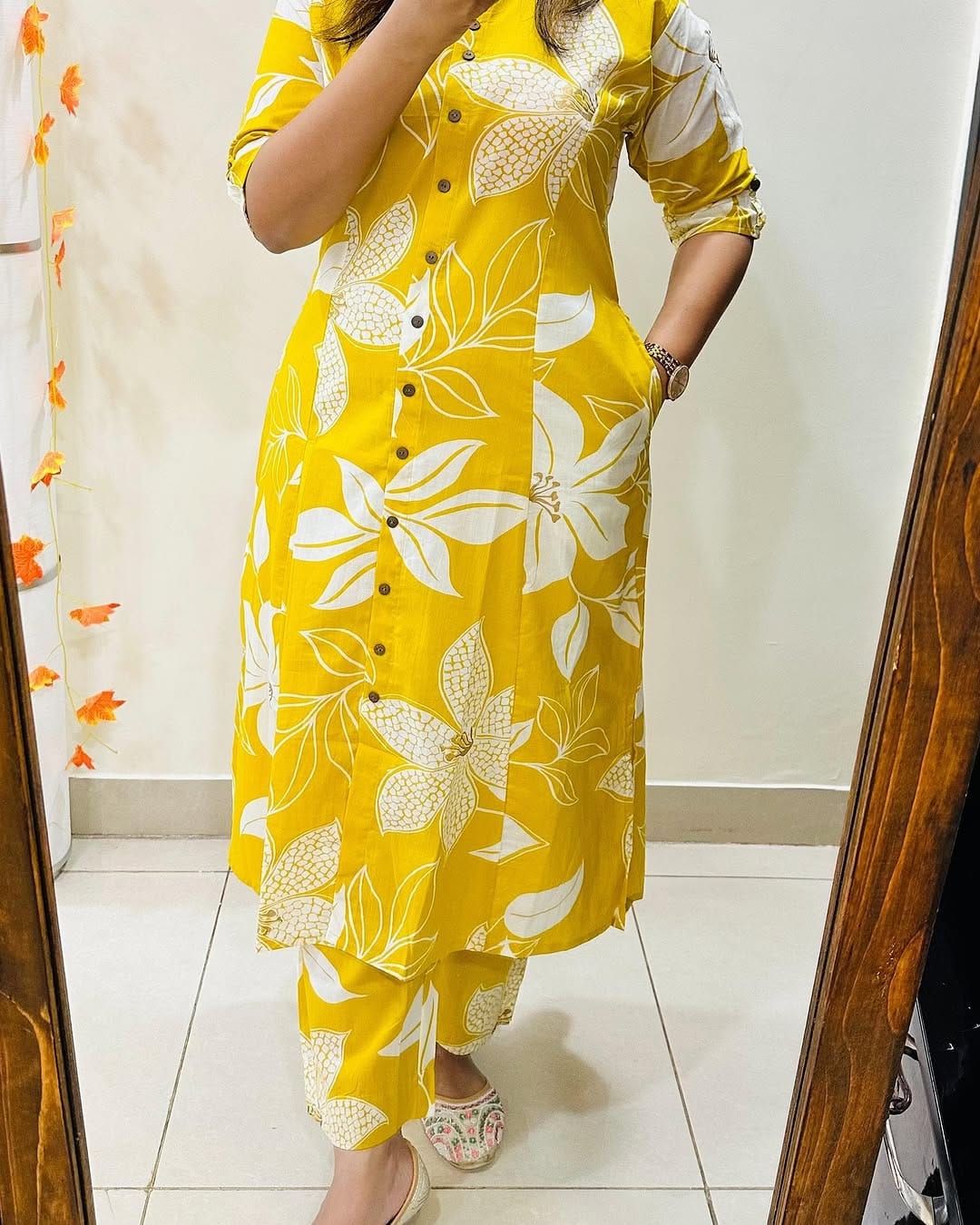 Premium Floral Fine Cotton Printed A-Line Pattern Kurti-Palazzo Set