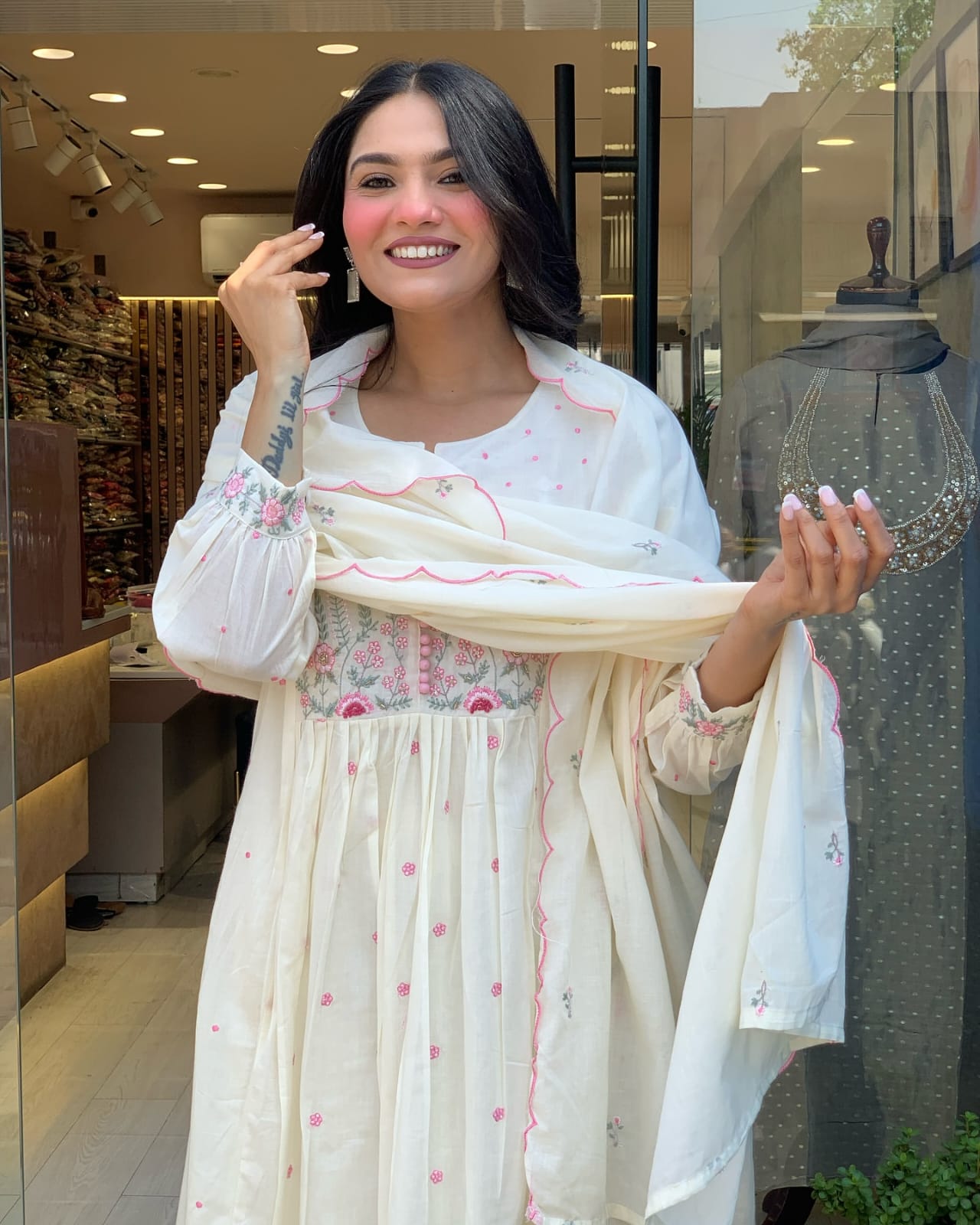 Pure Cotton Anarkali Suit Set With Beautiful Embroidery Work