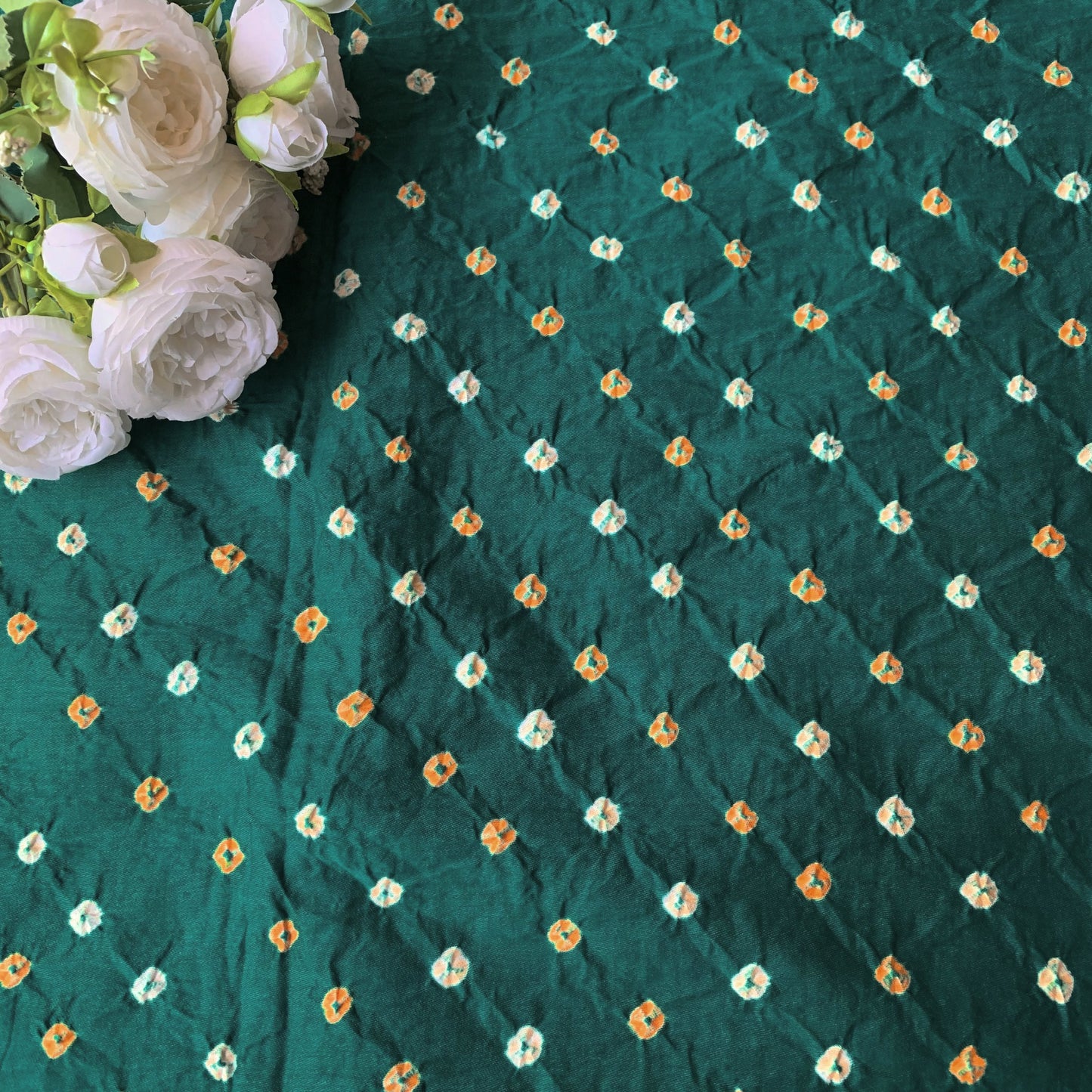 (Pre-cut 2 Meter)Pure Soft Cotton Satin Finish Tie-Dye Bandhani Fabric