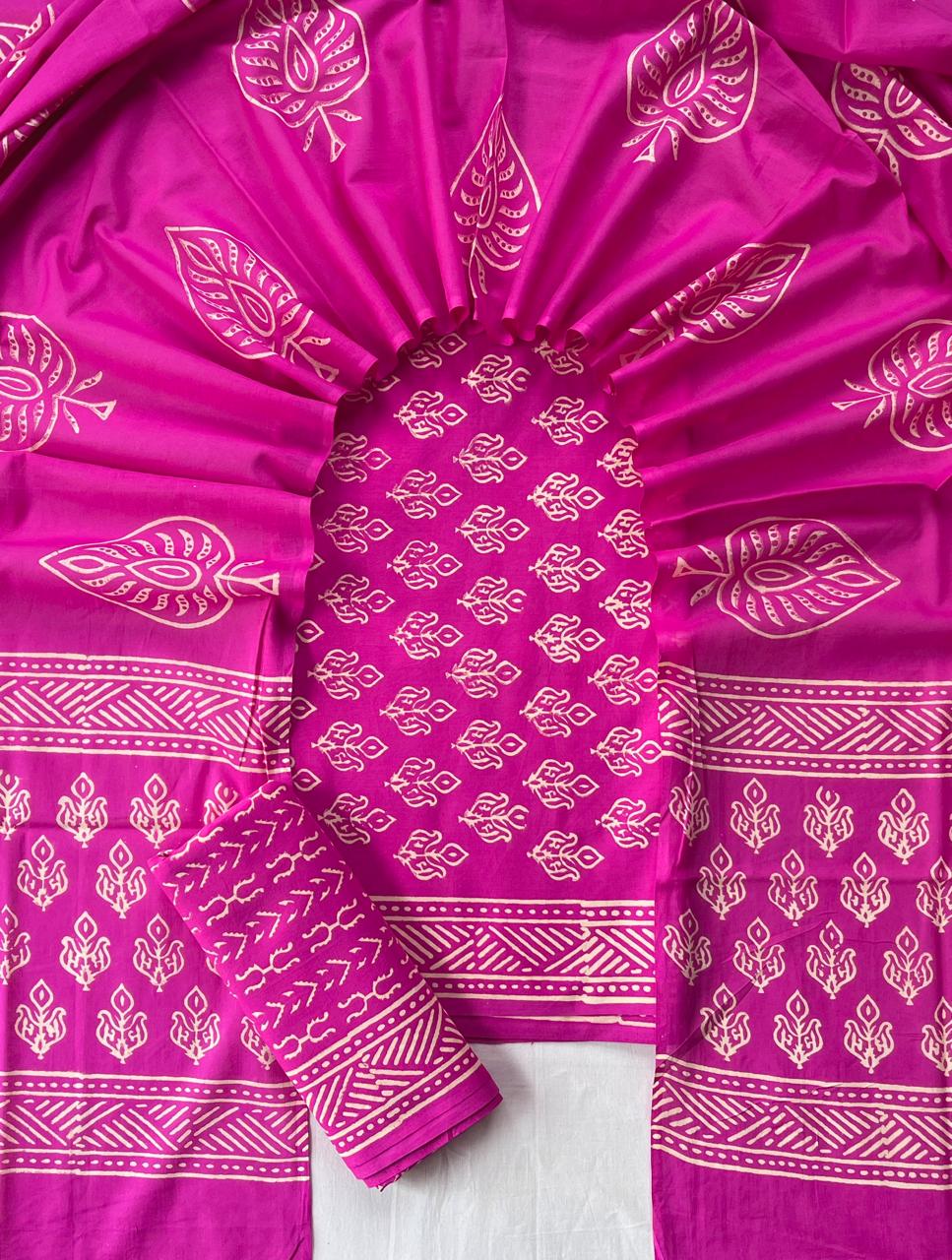 Pure Soft Cotton Hand Block Printed Suit Set With Cotton Dupatta