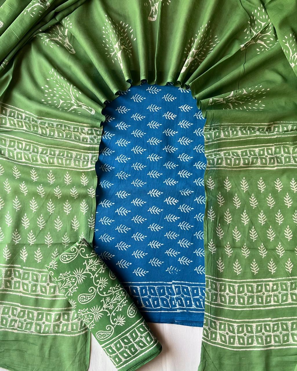 Pure Soft Cotton Hand Block Printed Suit Set With Cotton Dupatta