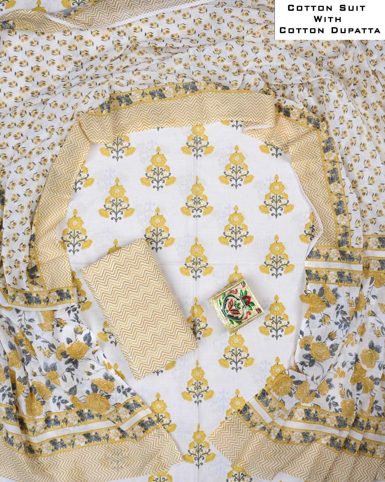Designer Hand Block Printed Cotton Suit Set With Cotton Dupatta