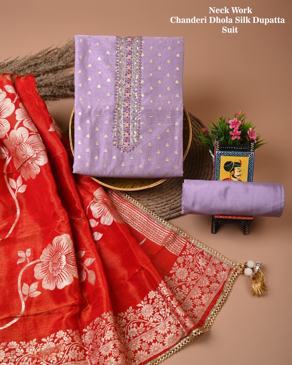 Premium Heavy Neck Work Dola Silk Suit Set