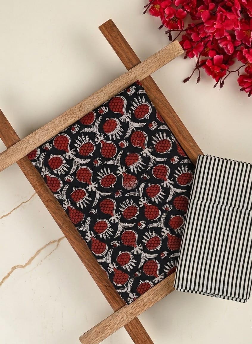 Pure Soft Cotton Handblock Printed 2PC Top-Bottom Suit Set (2.50 Meter Each)