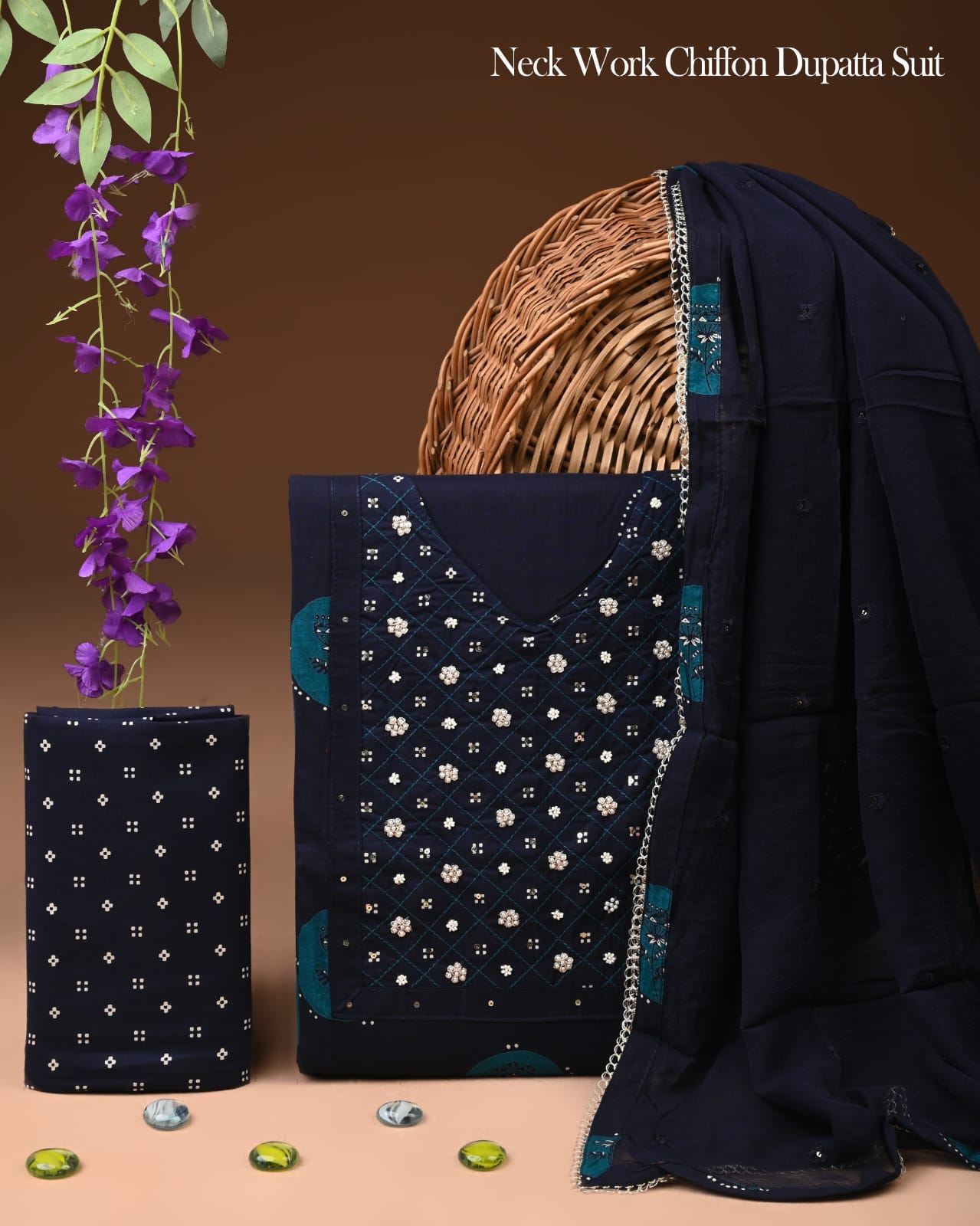 Premium Gota Patti Work Cotton Suit Set With Chiffon Dupatta