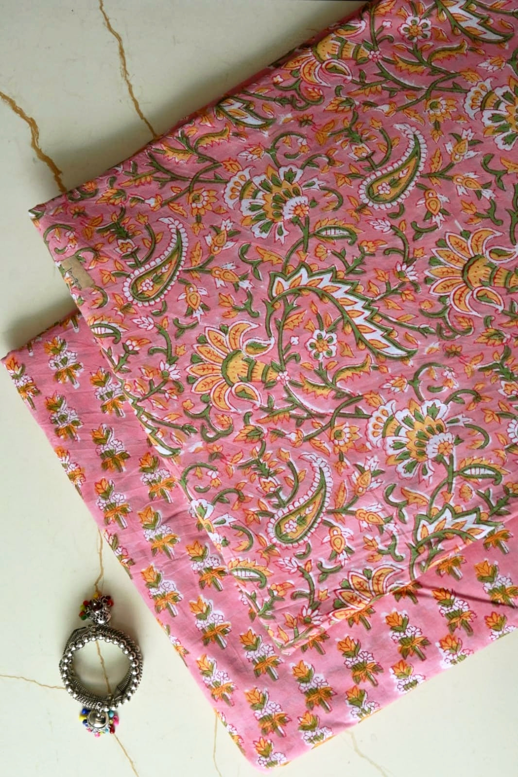 Pure Soft Cotton Sanganeri Handblock Printed 2PC Top-Bottom Suit Set (2.50 Meter Each)