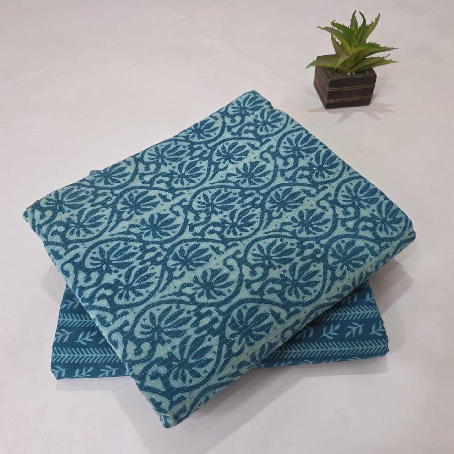 Pure Kantha Cotton Handblock Printed 2PC Top-Bottom Suit Set