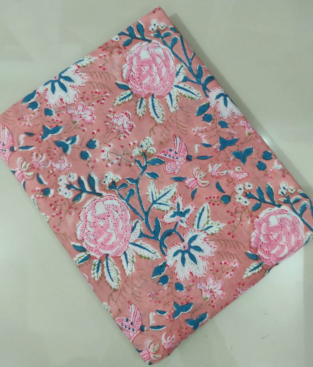 ( Pre-cut 1.65 Meter ) Pure Soft Cotton Hand Block Printed Fabric