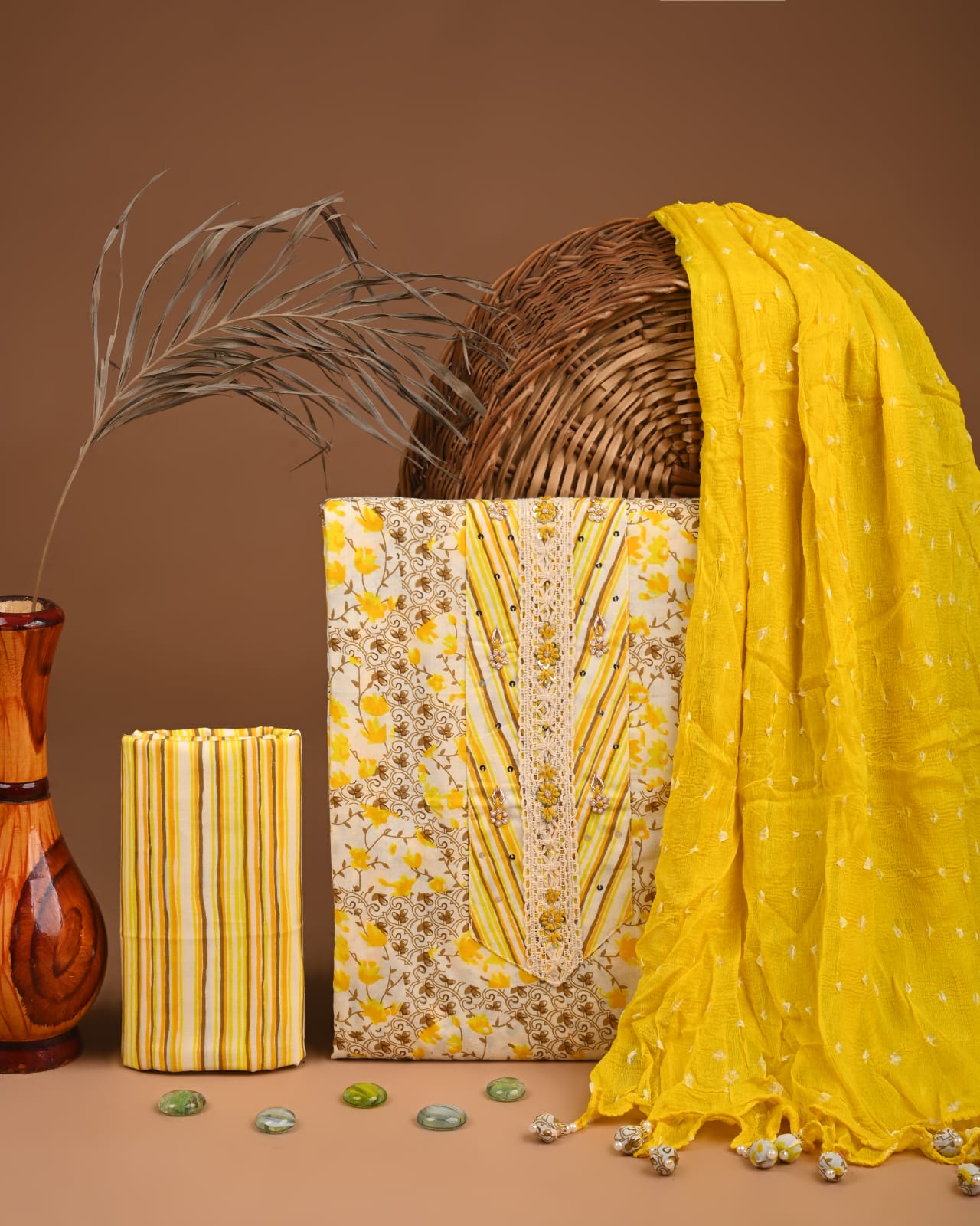 Premium Gota Patti Work Cotton Suit Set With Chiffon Dupatta