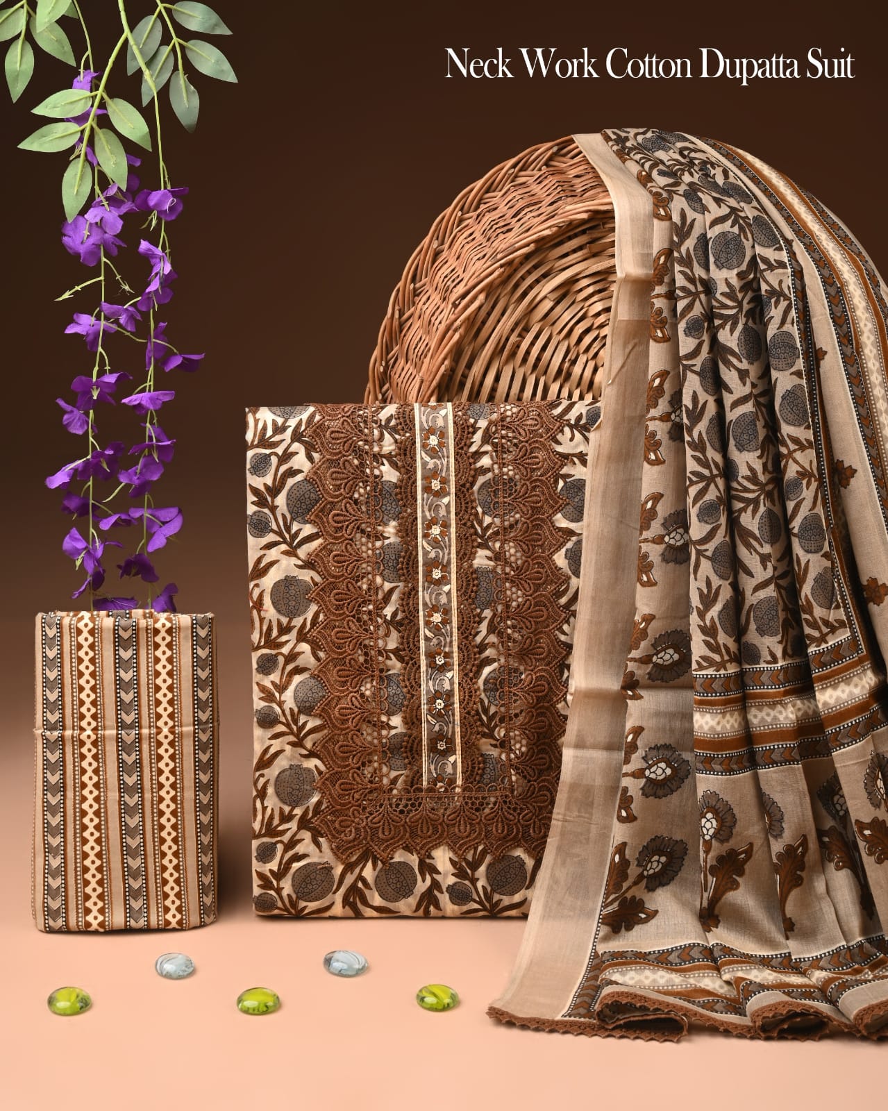 Premium Gota Patti Work Cotton Suit Set With Chiffon Dupatta