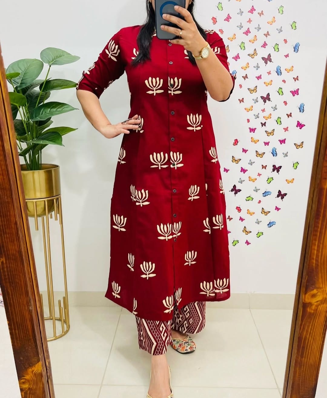 Premium Floral Fine Cotton Printed A-Line Pattern Kurti-Palazzo Set