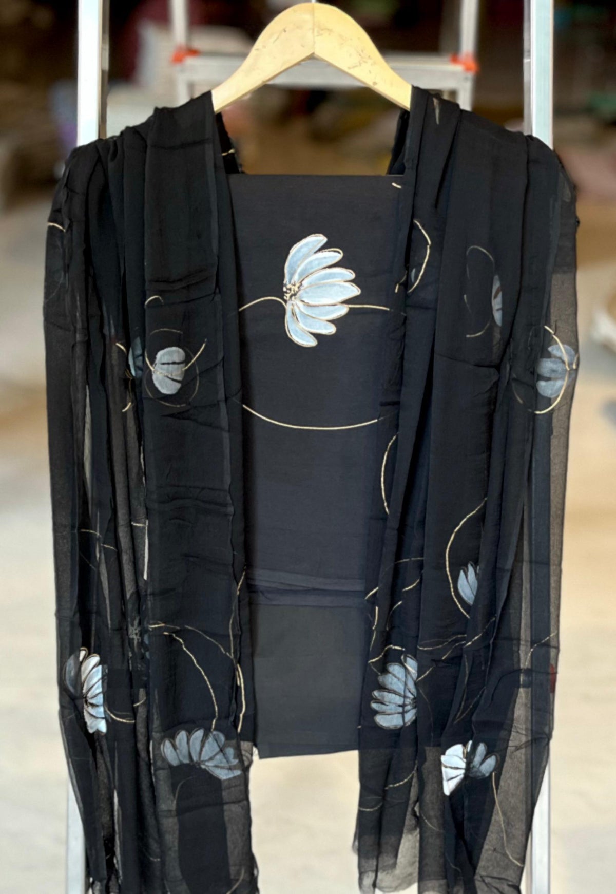 Pure Soft Cotton Hand Block Printed Suit Set With Chiffon Dupatta