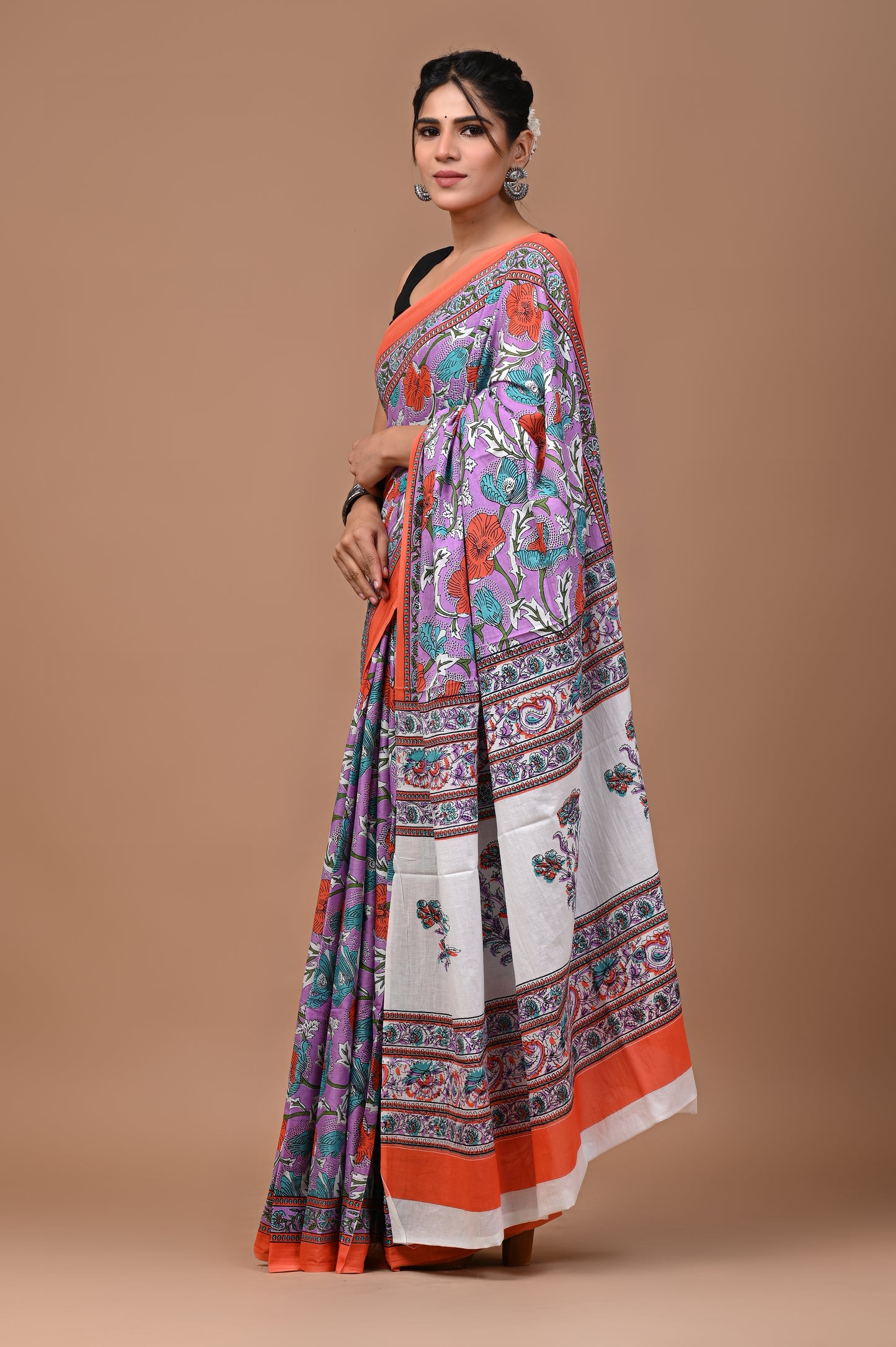 Pure Soft Cotton Handblock Printed Saree With Blouse