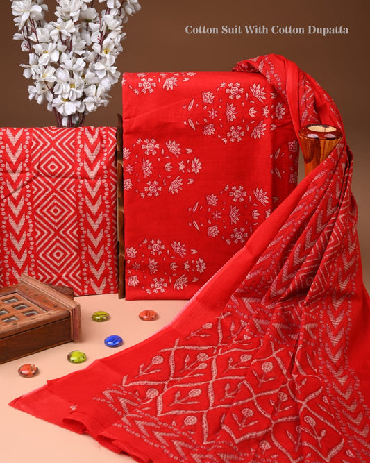 Designer Hand Block Printed Cotton Suit Set With Cotton Dupatta