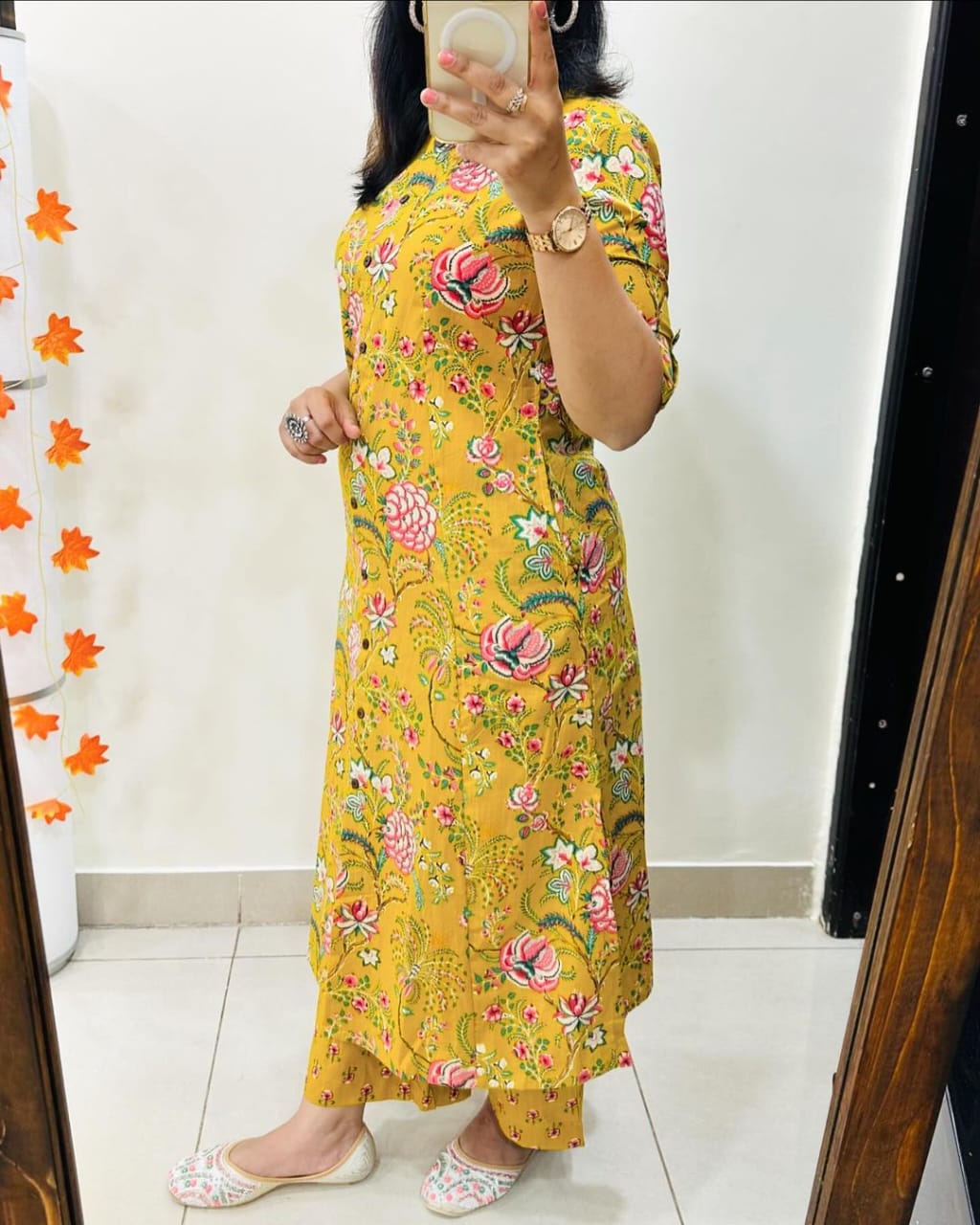 Premium Floral Fine Cotton Printed A-Line Pattern Kurti-Palazzo Set