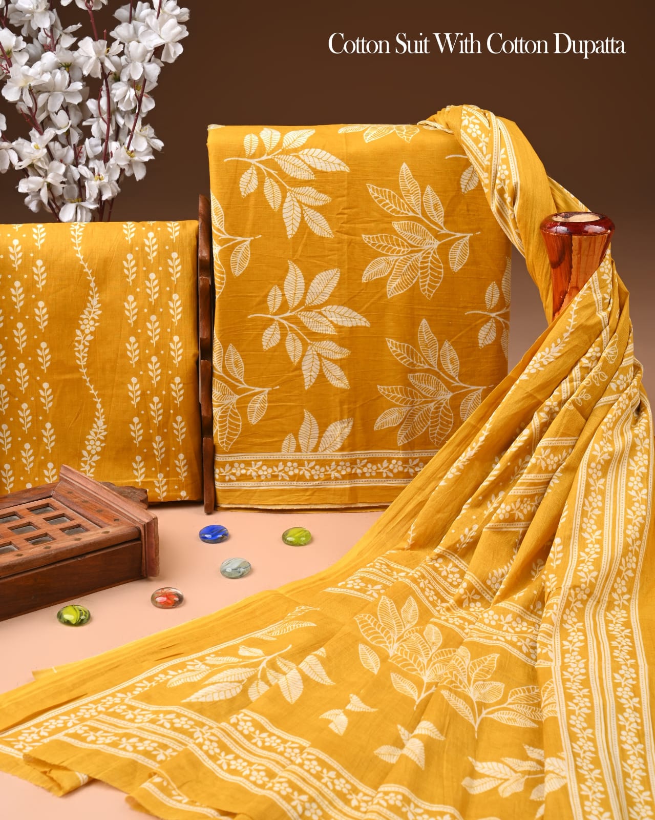Designer Hand Block Printed Cotton Suit Set With Cotton Dupatta