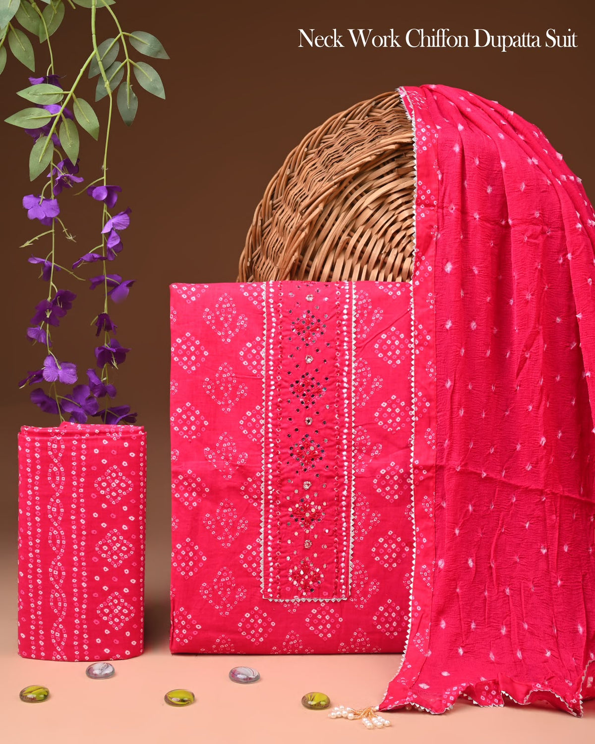 Premium Gota Patti Work Cotton Suit Set With Chiffon Dupatta