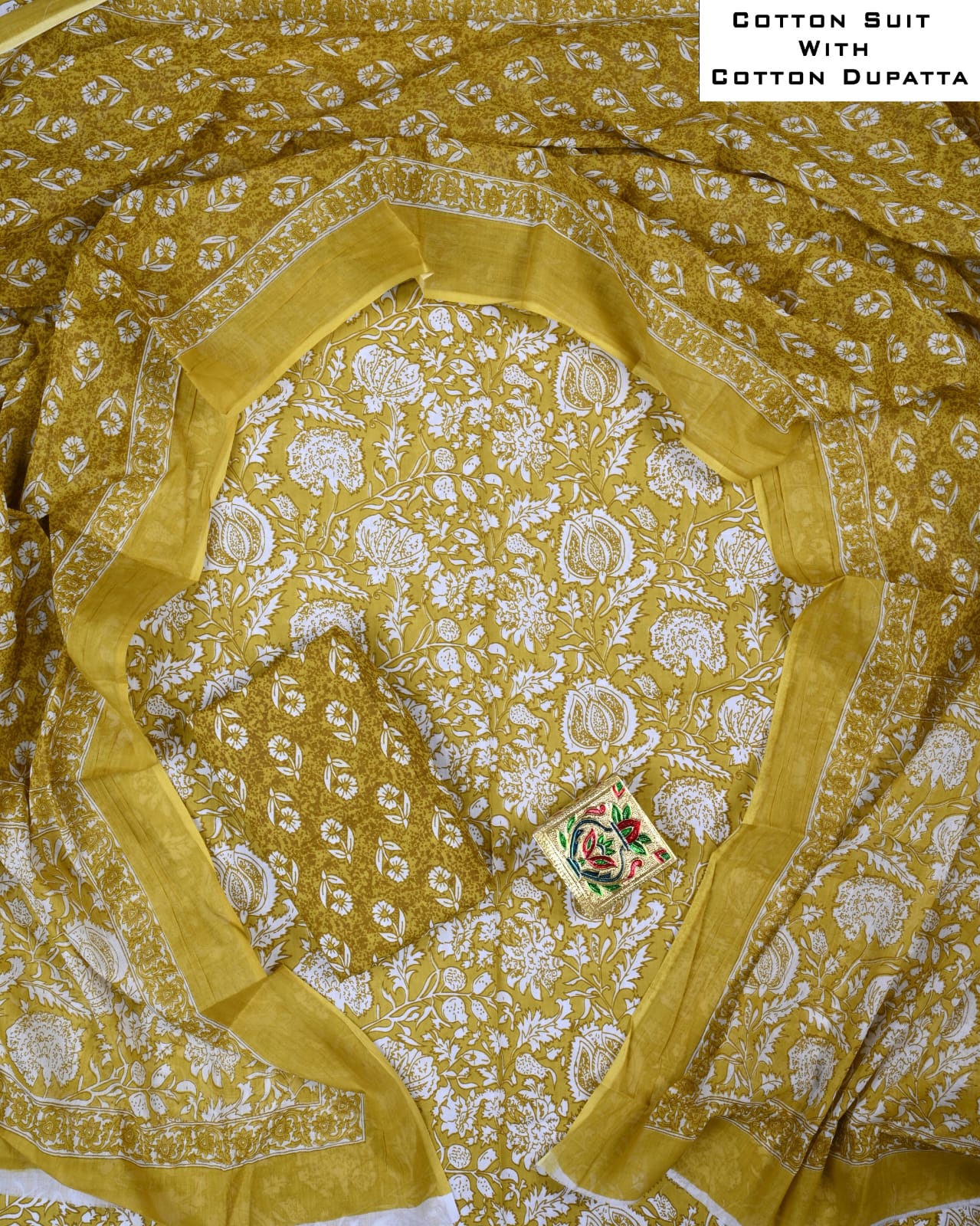 Designer Hand Block Printed Cotton Suit Set With Cotton Dupatta
