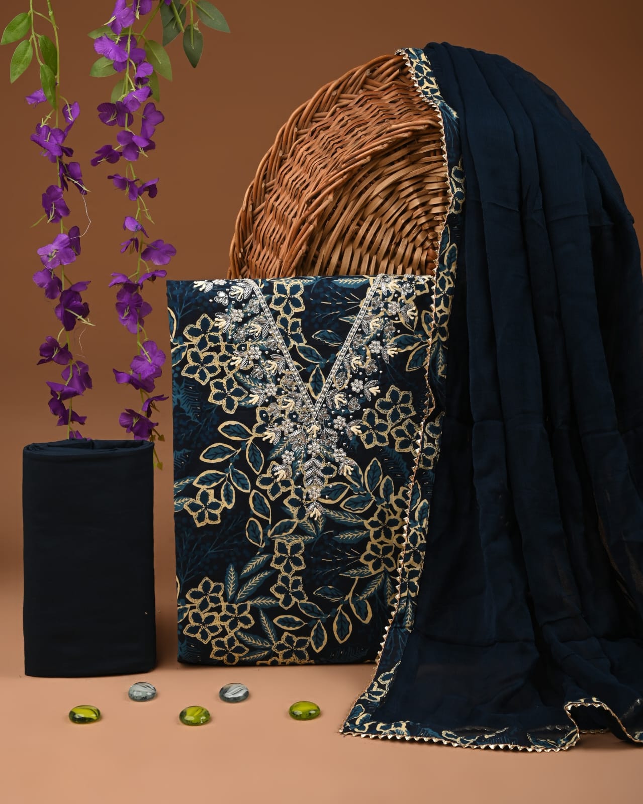 Premium Gota Patti Work Cotton Suit Set With Chiffon Dupatta