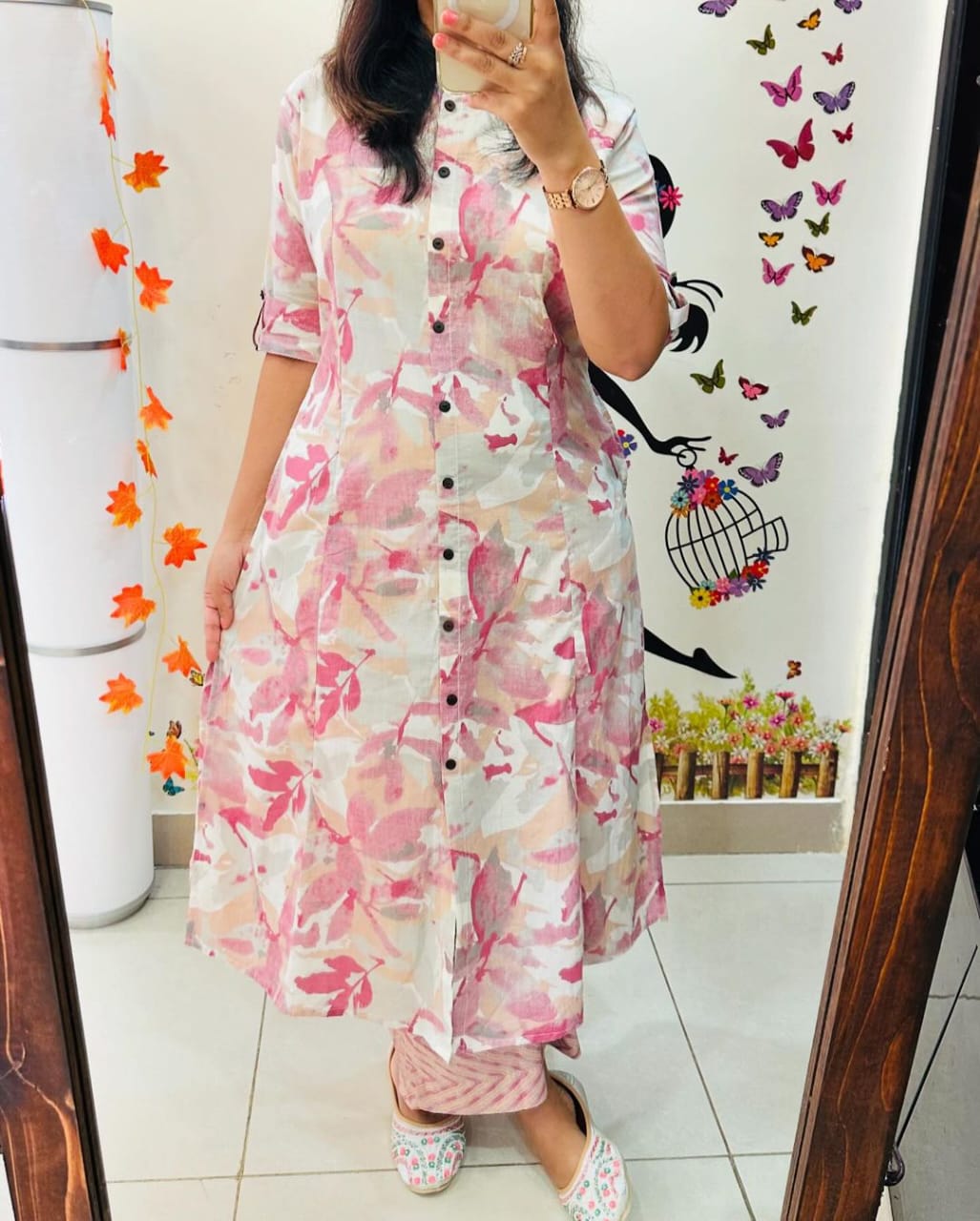 Premium Floral Fine Cotton Printed A-Line Pattern Kurti-Palazzo Set