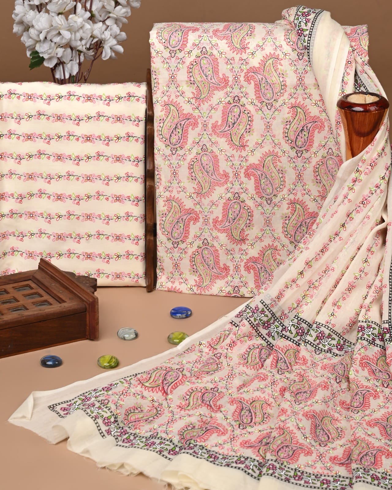 Designer Hand Block Printed Cotton Suit Set With Cotton Dupatta