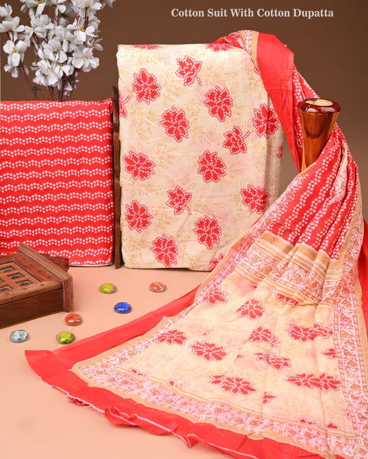 Designer Hand Block Printed Cotton Suit Set With Cotton Dupatta