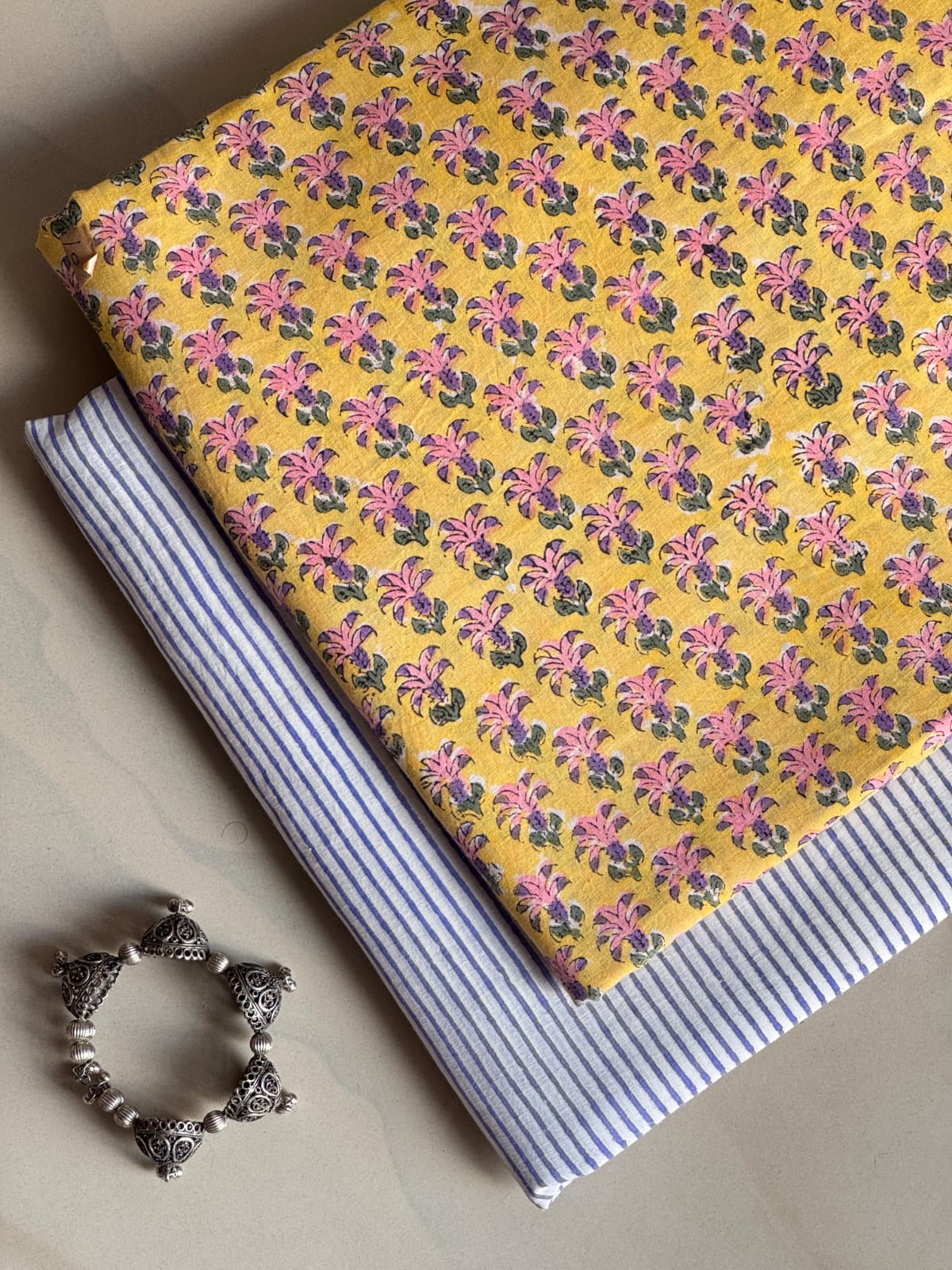 Pure Soft Cotton Handblock Printed 2PC Top-Bottom Suit Set (2.50 Meter Each)