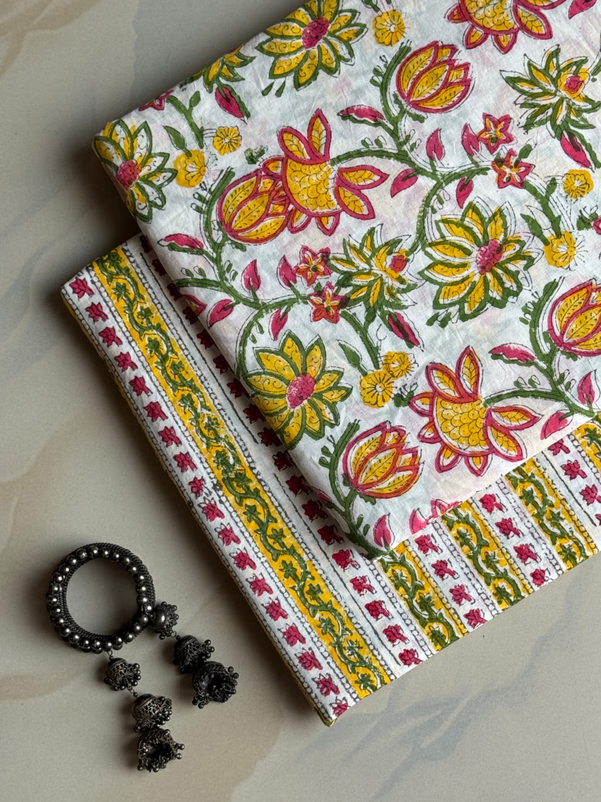Pure Soft Cotton Sanganeri Handblock Printed 2PC Top-Bottom Suit Set (2.50 Meter Each)