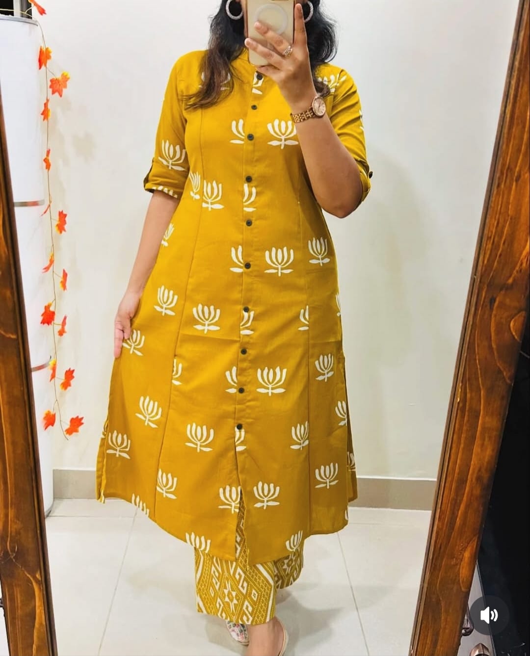 Premium Floral Fine Cotton Printed A-Line Pattern Kurti-Palazzo Set