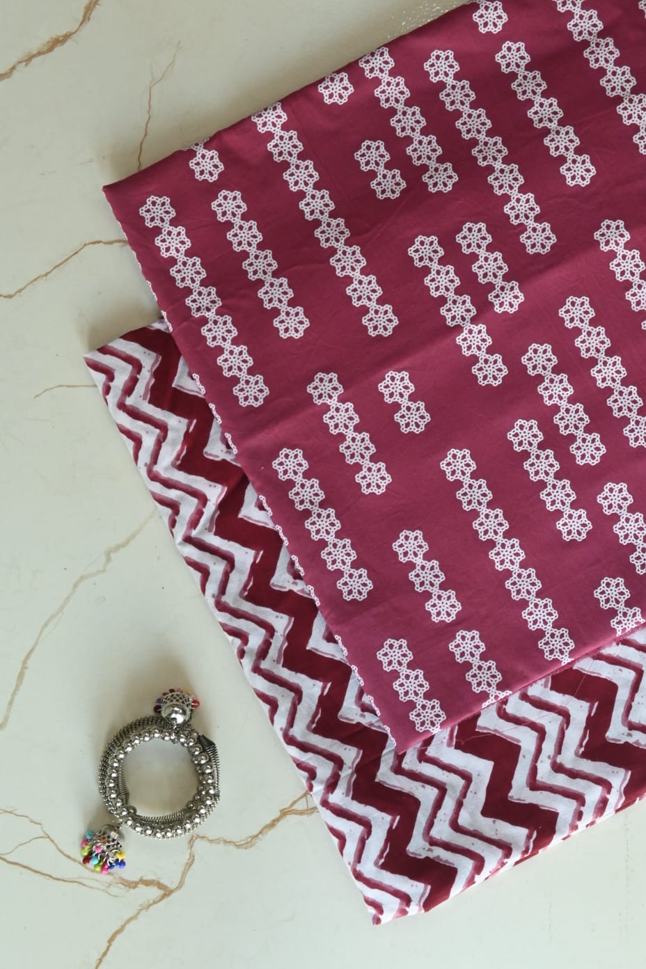 Pure Soft Cotton Handblock Printed 2PC Top-Bottom Suit Set (2.50 Meter Each)