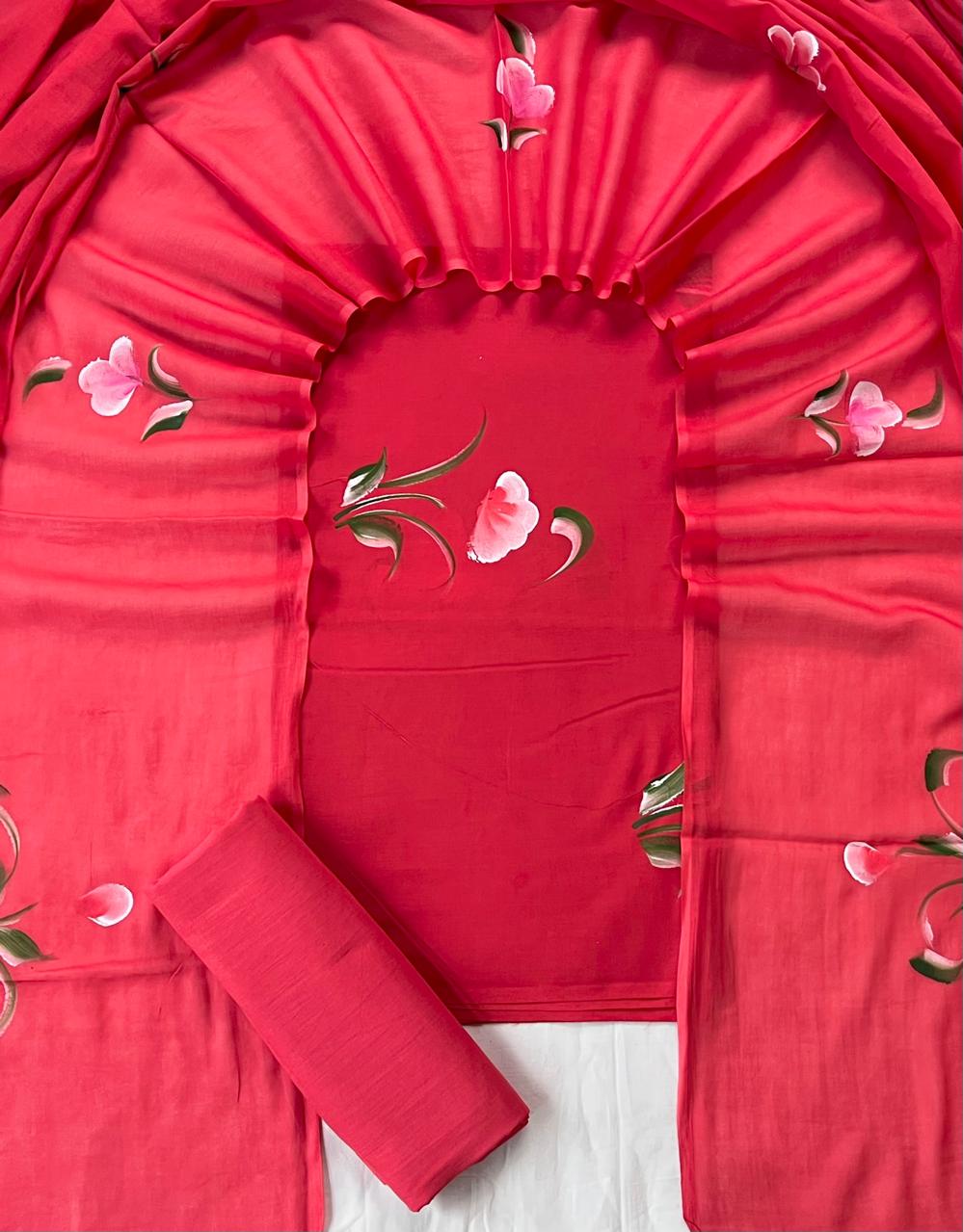 Pure Soft Cotton Hand Block Printed Suit Set With Cotton Dupatta