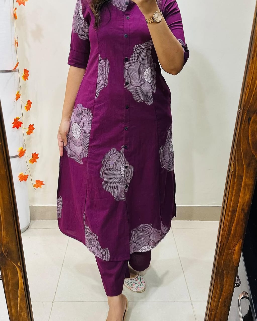 Premium Floral Fine Cotton Printed A-Line Pattern Kurti-Palazzo Set