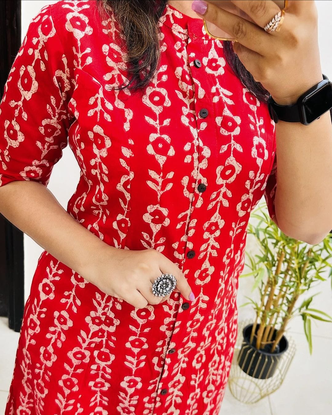 Premium Floral Fine Cotton Printed A-Line Pattern Kurti-Palazzo Set