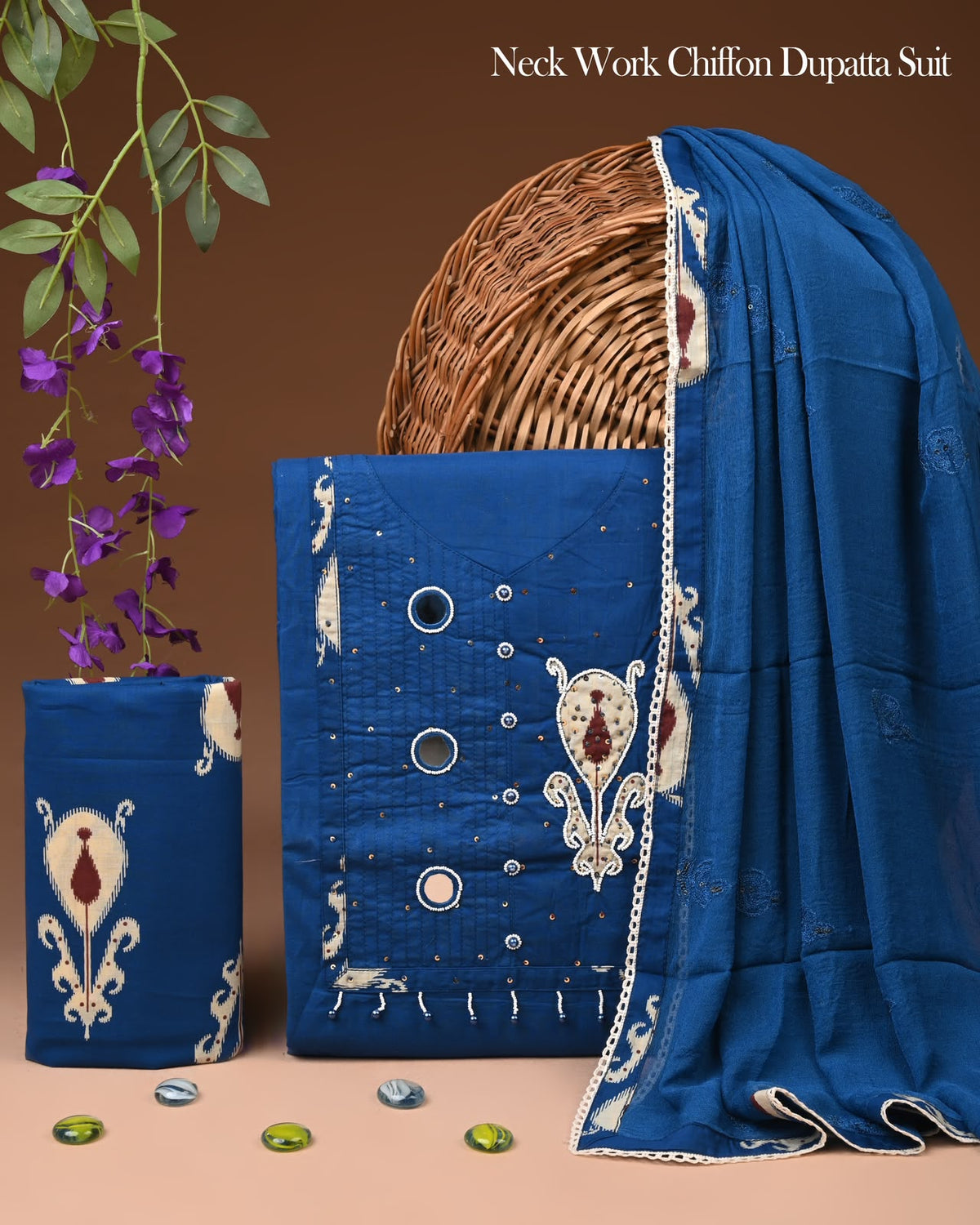 Premium Gota Patti Work Cotton Suit Set With Chiffon Dupatta