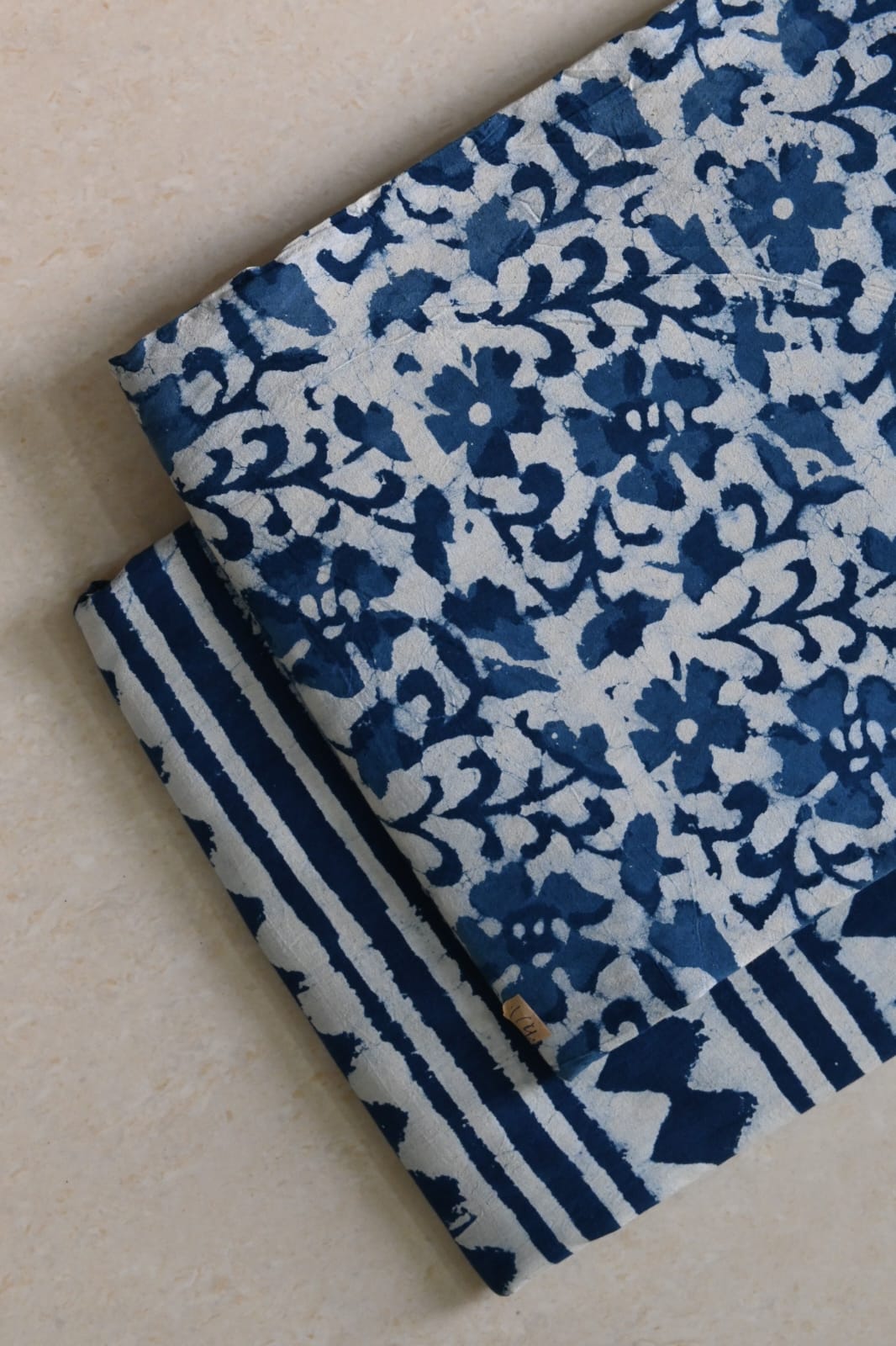 Pure Soft Indigo Cotton Handblock Printed 2PC Top-Bottom Suit Set (2.50 Meter Each)