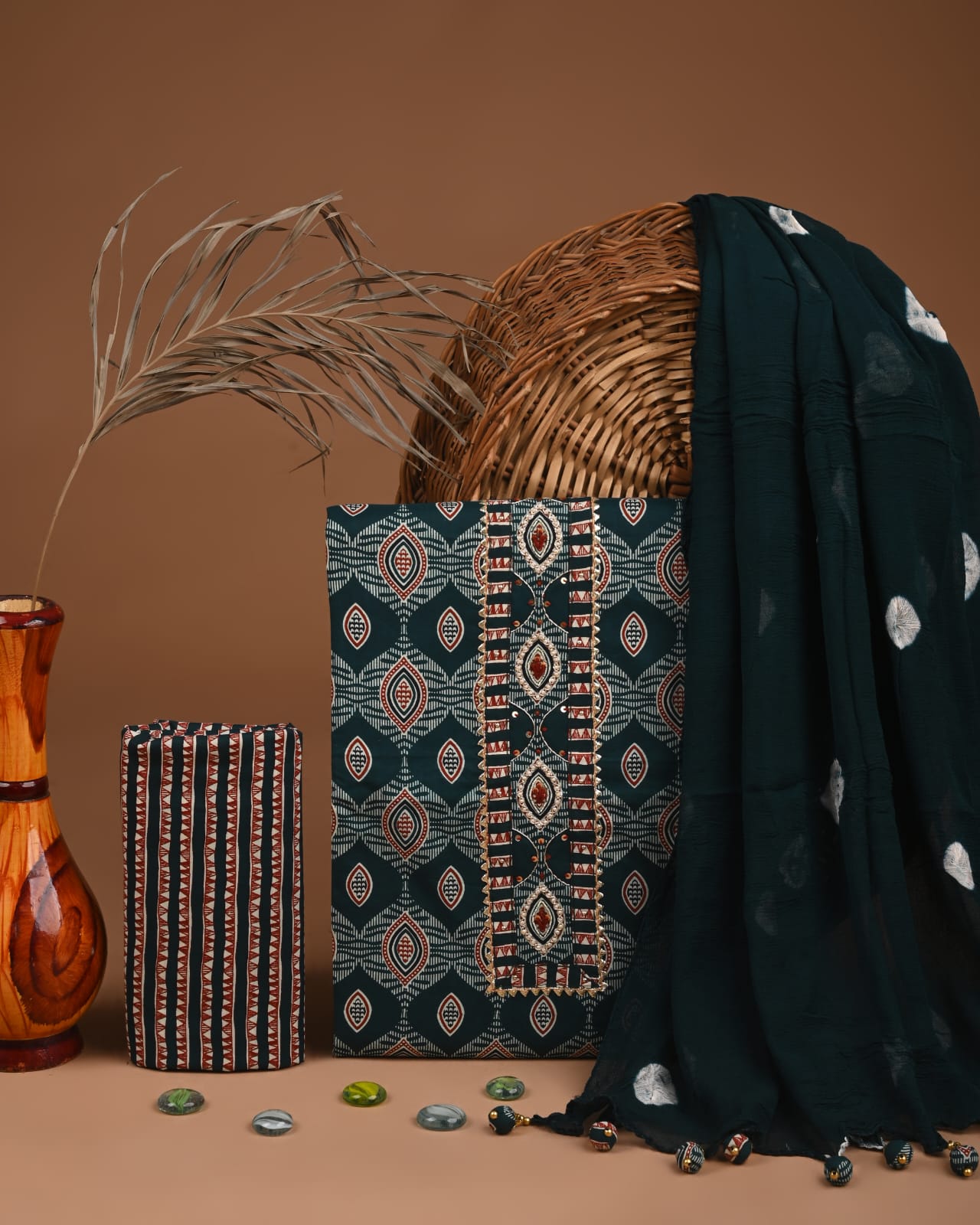 Premium Gota Patti Work Cotton Suit Set With Chiffon Dupatta