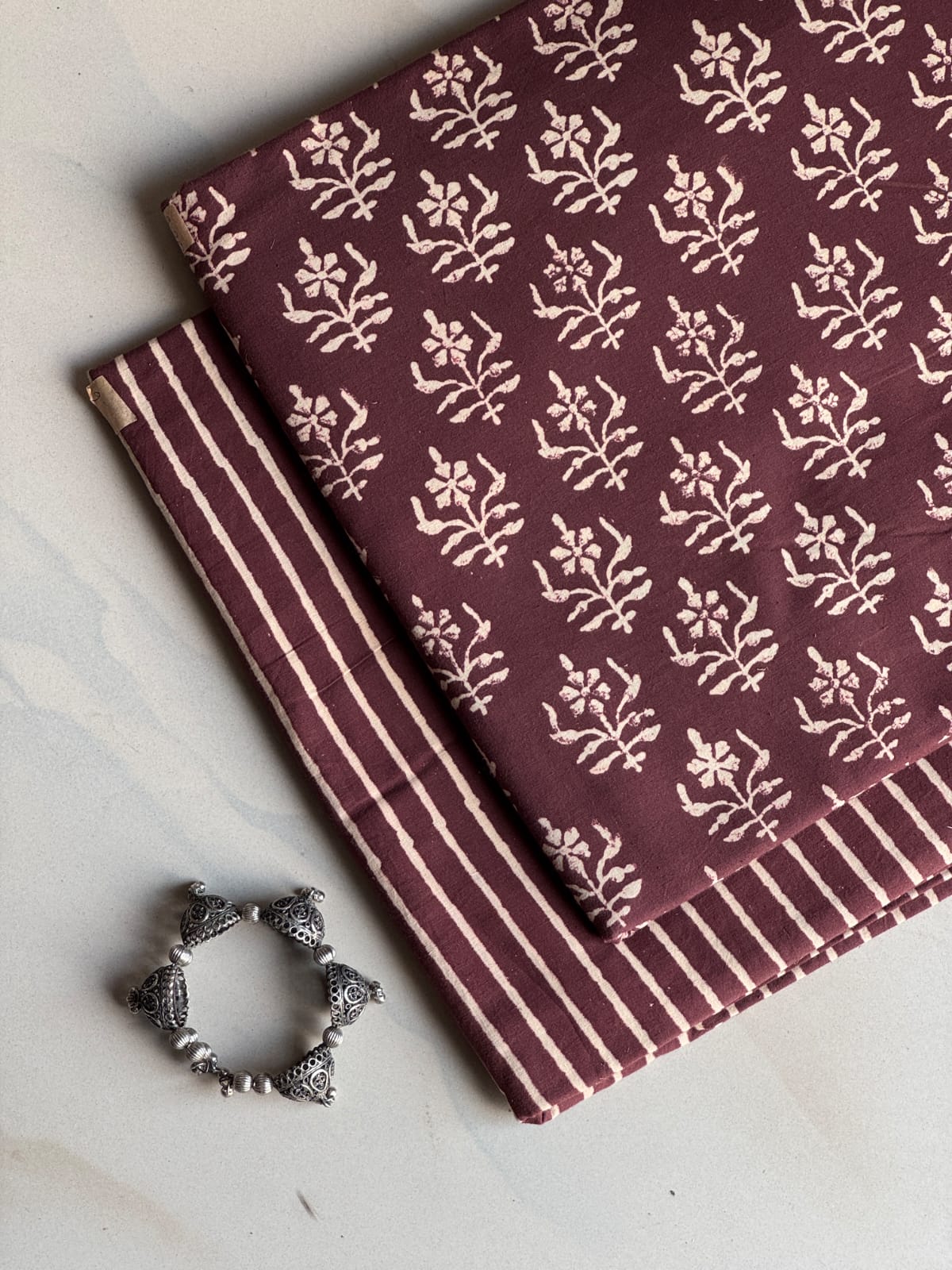 Pure Soft Cotton Handblock Printed 2PC Top-Bottom Suit Set (2.50 Meter Each)