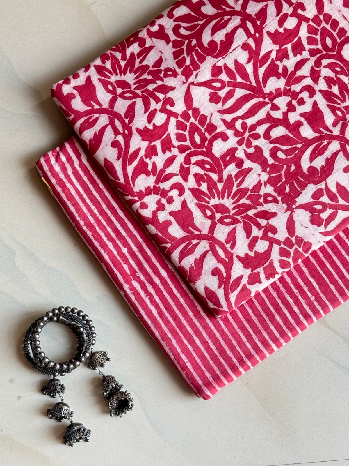 Pure Soft Cotton Handblock Printed 2PC Top-Bottom Suit Set (2.50 Meter Each)