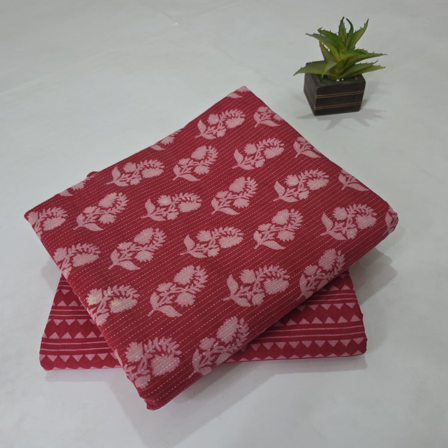 Pure Kantha Cotton Handblock Printed 2PC Top-Bottom Suit Set