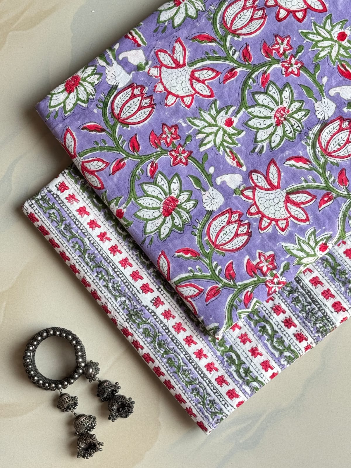 Pure Soft Cotton Sanganeri Handblock Printed 2PC Top-Bottom Suit Set (2.50 Meter Each)