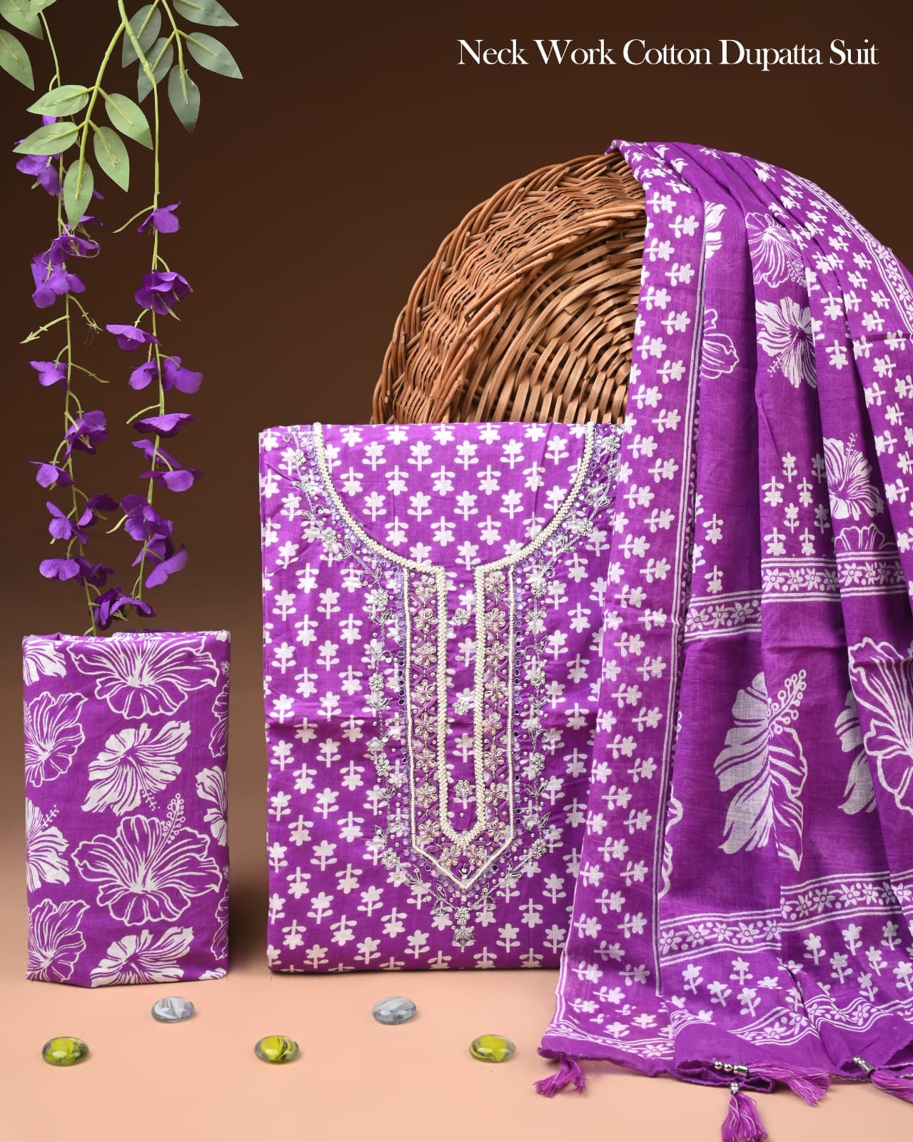 Premium Gota Patti Work Cotton Suit Set With Chiffon Dupatta