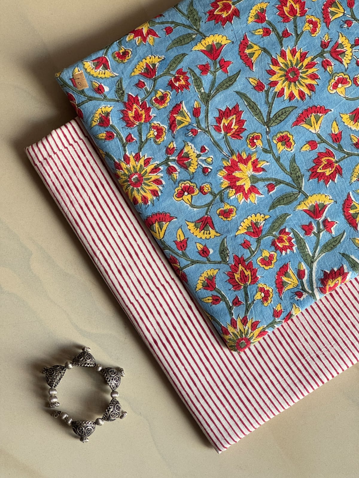 Pure Soft Cotton Handblock Printed 2PC Top-Bottom Suit Set (2.50 Meter Each)