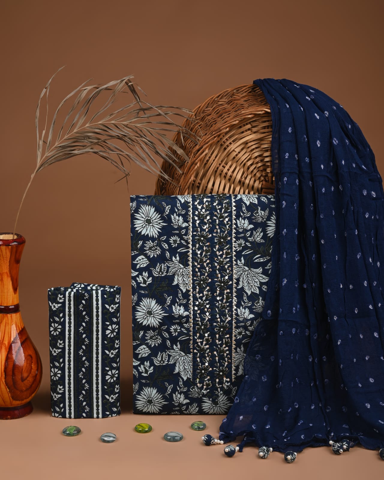 Premium Gota Patti Work Cotton Suit Set With Chiffon Dupatta