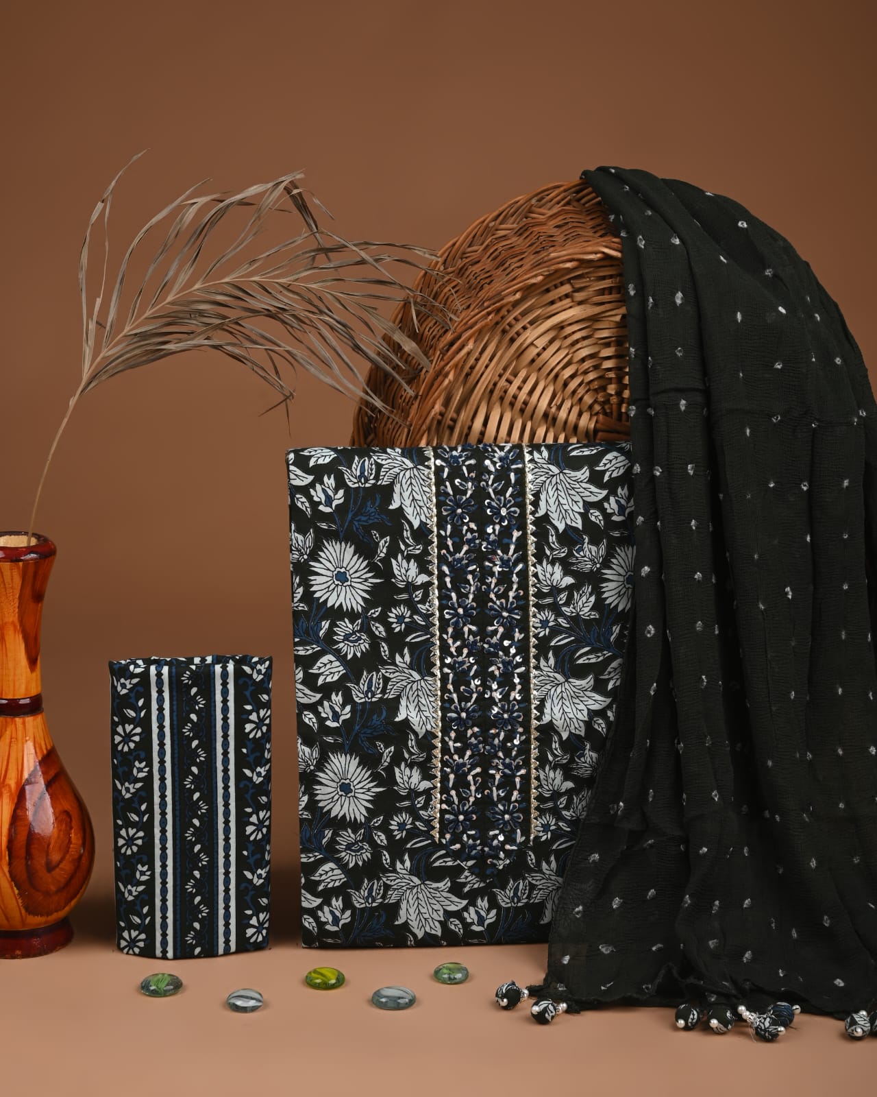 Premium Gota Patti Work Cotton Suit Set With Chiffon Dupatta